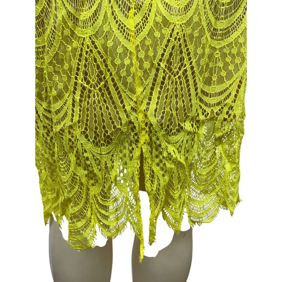 Dress the Population Womens Yellow Lace Midi Dress With Flutter Sleeves Sz L-New - Picture 6 of 11